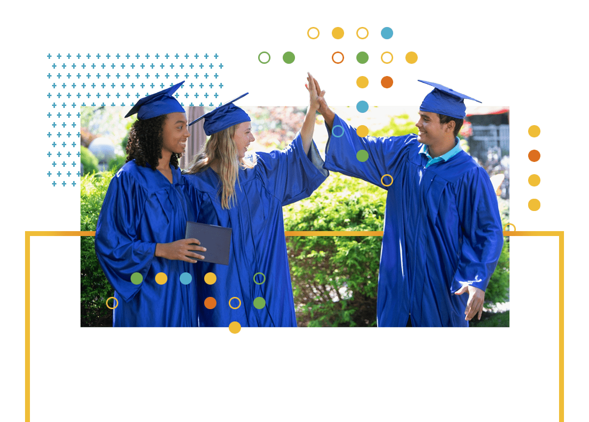 Three graduates celebrating